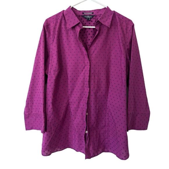 The Outfitters by Lands' End Purple Casual Broadcloth Button Down Blouse Size 18 - Picture 1 of 6